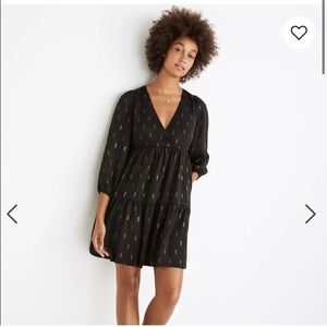 Madewell metallic jacquard faux wrap mini dress